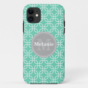 Coque iPhone 11 Mint Carré moderne Motif gris Monogramme