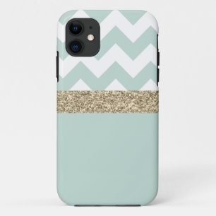 Coques Pour iPhone Mint Green et Parties scintillant Gold Chevron iPh