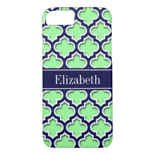 Coque Case-Mate Pour iPhone Mint Green, Navy Moroccan #5DS Navy Name Monogram