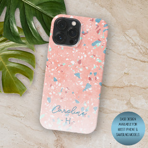 Coque Pour Pour iPhone 14 Pro Max Mint Vert Bleu Blanc Corail Rouge Terrazzo Motif