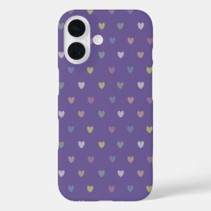 Coque Pour iPhone 16 Minuscules cœurs à pois sur Violet Ultra Pourpre