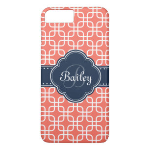 Coque iPhone 8 Plus/7 Plus Mod Coral Motif Marine Quatrefoil Monogramme