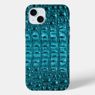 Coque iPhone 15 Mini mode girly bleu Alligator cuir