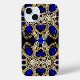 Coque Pour iPhone 15 mode stylisé or turquoise argent bleu royal