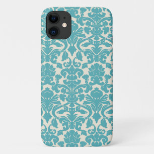 Coques Pour iPhone Modèle Damas, Damas bleu, Damas français
