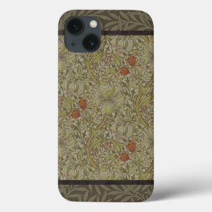 Etui iPhone 13 Modèle de branche de saule et de lys doré de Willi