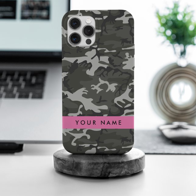 Coques Case-Mate iPhone Modèle de camouflage gris, Votre nom, Personnalise (Créateur téléchargé)