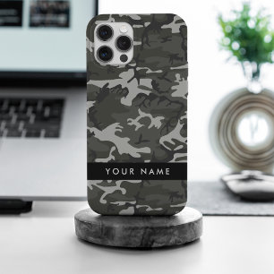 Coque iPhone 15 Pro Max Modèle de camouflage gris, Votre nom, Personnalise