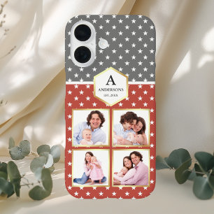 Coque Pour iPhone 16 Modèle de collage photo avec étoiles orange et bla