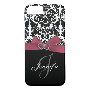 Coques Pour iPhone Modèle de Damas orné noir rose personnalisé