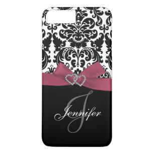 Coques Pour iPhone Modèle de Damas orné noir rose personnalisé