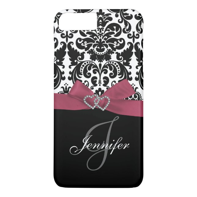 Coques Case-Mate iPhone Modèle de Damas orné noir rose personnalisé (Dos)