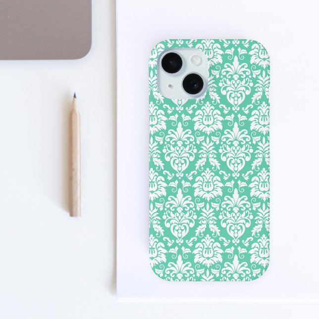 Coques Case-Mate iPhone Modèle de damas vert à la menthe (Créateur téléchargé)