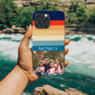 Coque Pour iPhone 14 Modèle de monogramme photo moderne à rayures rétro