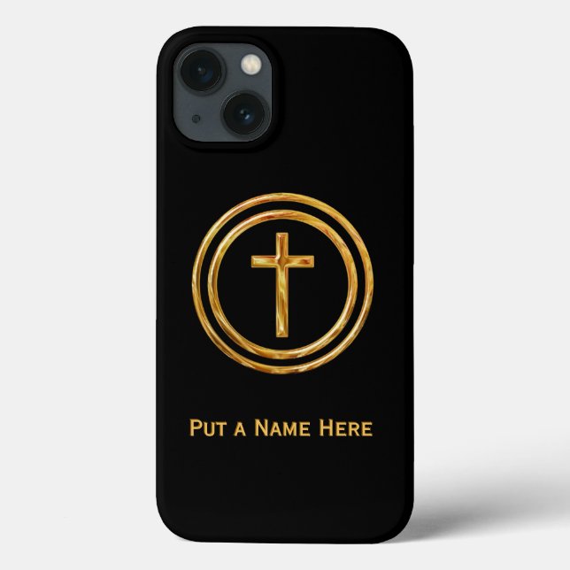 Coques Case-Mate iPhone Modèle de nom Croix Noir et Or (Verso)