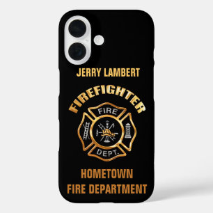 Coque Pour iPhone 16 Modèle de nom Gold du service d'incendie