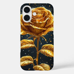 Coque Pour iPhone 16 Modèle élégant de rose en or pour femmes, cadeau r