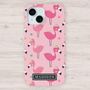 Coque Pour iPhone 15 Modèle Flamingo rose Nom personnalisé Modèle