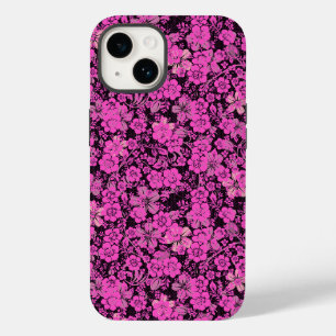 Coque Pour iPhone 14 Modèle floral 15.Rouge noir BG