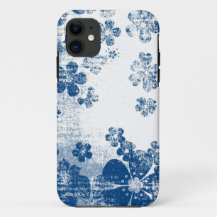 Coque iPhone 11 Modèle floral bleu rétro