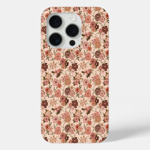 Coque iPhone 15 Pro Modèle floral Brown de la Pêche Whimsical