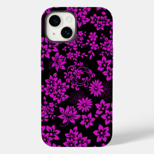 Coque Pour iPhone 14 Modèle floral D02.pink.b BG noir