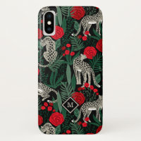 Modèle floral de la jungle léopard avec Monogramme