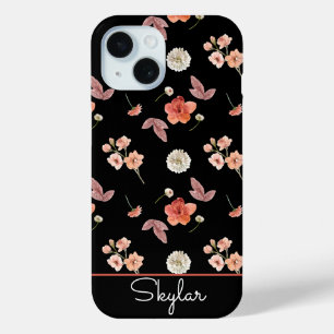 Coque Pour iPhone 15 Modèle Floral Fleur sauvage moderne Nom du script
