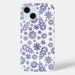 Coque Pour iPhone 15 Modèle floral gris et lavande