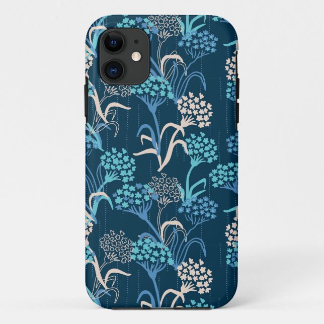 Coques Case-Mate iPhone Modèle Floral Hydrangea stylisé - Bleu élégant (Dos)