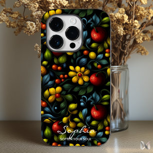 Coque Pour iPhone 14 Pro Modèle floral moderne Khokhloma avec couleur vive