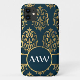 Coques Pour iPhone Modèle or et vert turquoise damassé