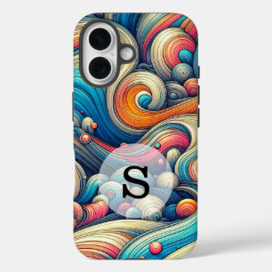 Coque Pour iPhone 16 Modèle personnalisé impression ondulée psychédéliq