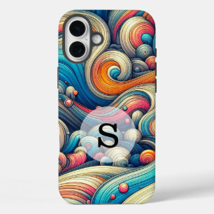 Coques iPhone 16 Plus Modèle personnalisé impression psychédélique ondul