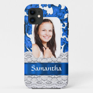 Coque Case-Mate Pour iPhone Modèle photo personnalisé dentelle bleue