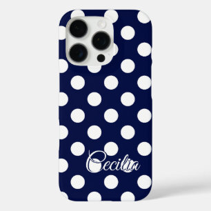 Coques iPhone 16 Pro Modèle Pour Votre Nom Bleu Foncé Gros Pois