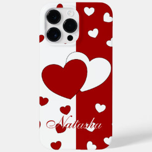Coque Pour Pour iPhone 14 Pro Max Modèle Pour Votre Nom Coeurs D'Amour Rouge Et Blan