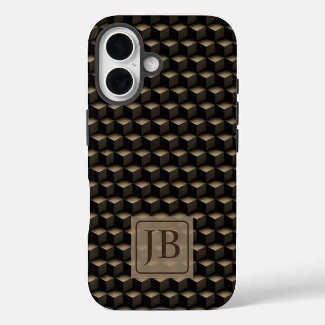 Coques Case-Mate iPhone Modern 3D Monogram, Geometric Bronze Pattern (Verso)