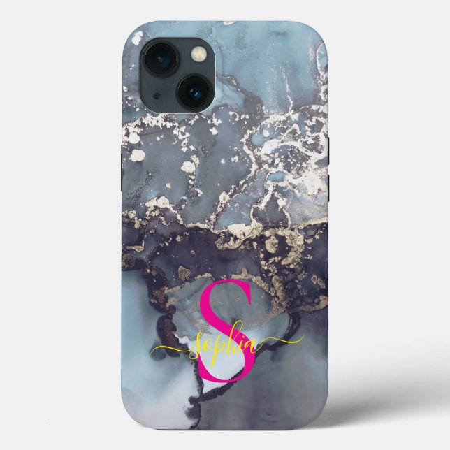 Coques Case-Mate iPhone modern black and white marble monogram (Verso)