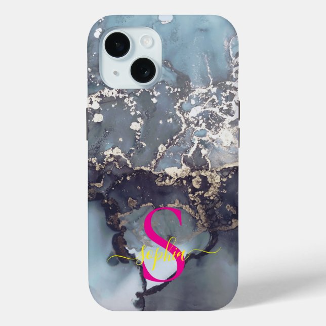 Coques Case-Mate iPhone modern black and white marble monogram (Verso)