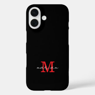 Coque Pour iPhone 16 Modern Black Red Personalized Monogram Phone Case