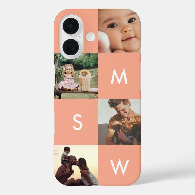 Coques Case-Mate iPhone Modern Custom Photo Collage Monogram | Pink  (Verso)