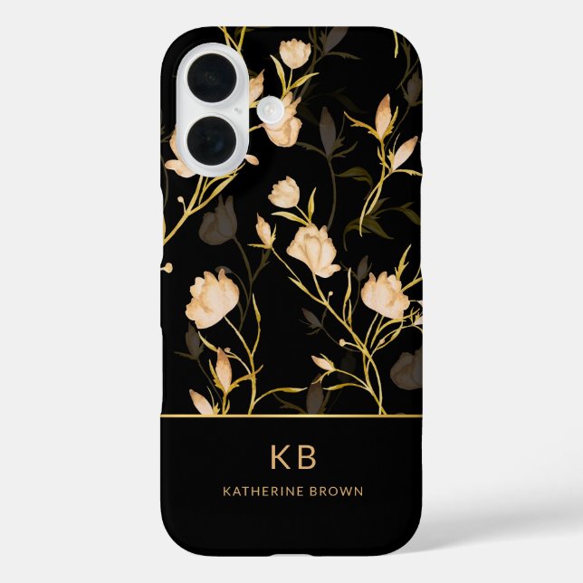 Coques Case-Mate iPhone Modern Elegant Black Gold Floral Pattern  (Verso)