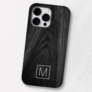 Coque Pour Pour iPhone 14 Pro Max Modern elegant monogram initial black wood grain