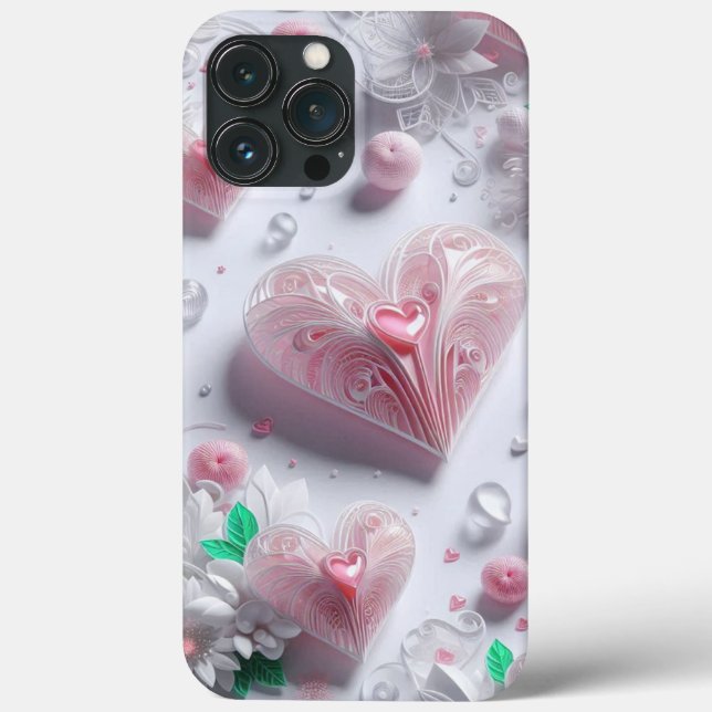 Coques Case-Mate iPhone Modern elegant pink white heart valentine  (Verso)