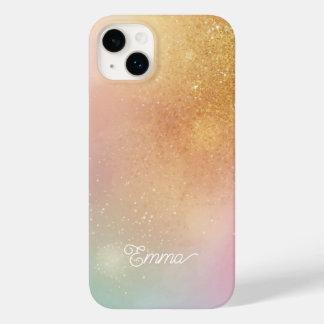 Coque Pour iPhone 14 Plus Modern Glitter Holographic Gold with Name