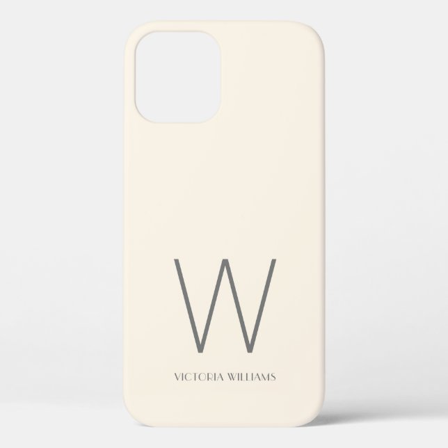 Coques Case-Mate iPhone Modern ivory gray minimum monogram name (Verso)