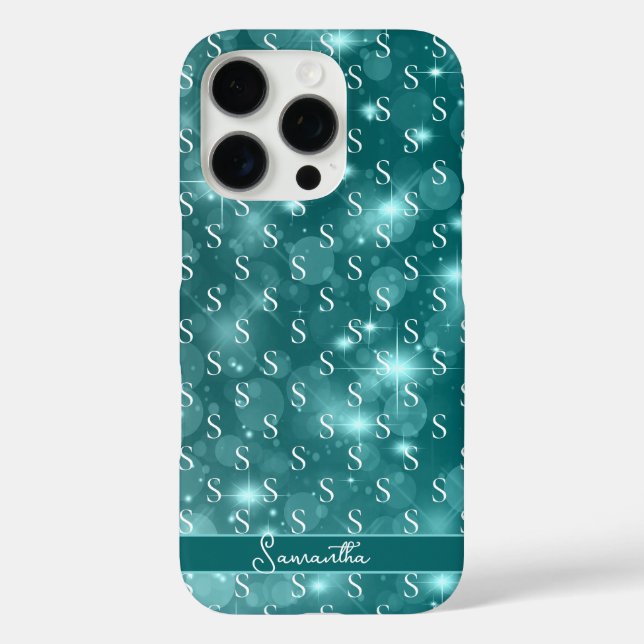 Coques Case-Mate iPhone Modern Monogram Sparkle Ocean Blue (Verso)