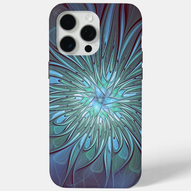 Coques Case-Mate iPhone Moderne Abstrait tendance Fleur bleue Fractal Art (Verso)