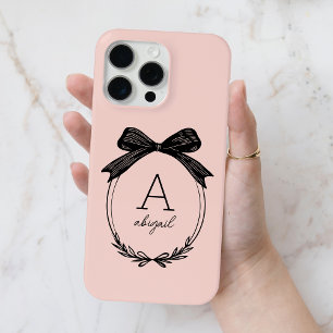 Coque iPhone 15 Pro Max Moderne Black Bow Stylish Girl Blush Rose Monogram